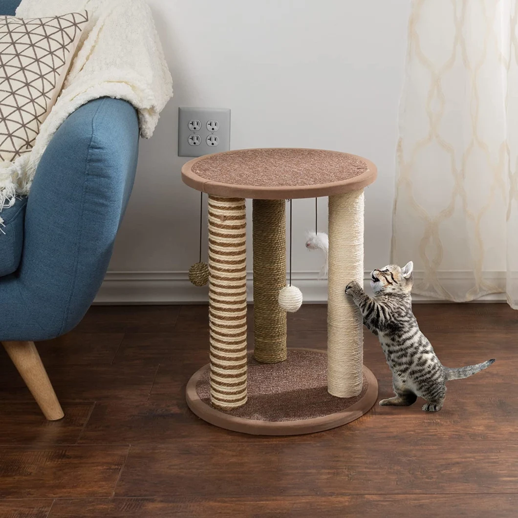 Cat Scratching Post Tower with 3 Scratcher Posts, Carpeted Base Play Area and Perch &ndash; Furniture Scratching Deterrent for Indoor Cats by Petmaker