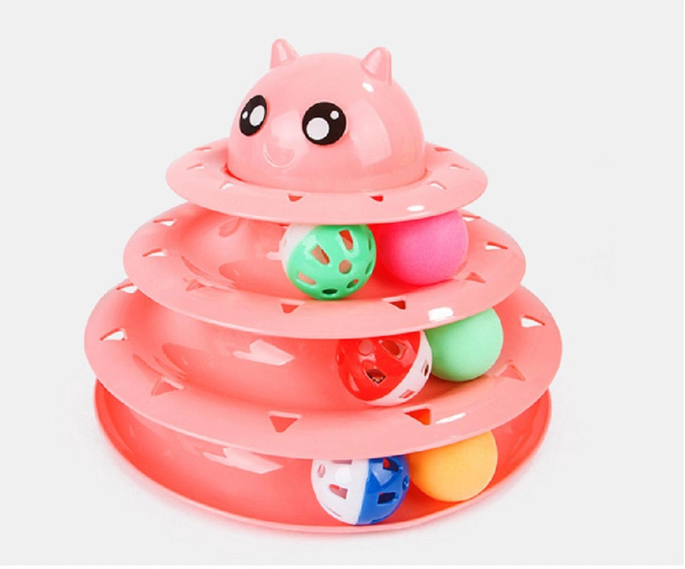 Cat Toy Three Tier Rotary Tower Track with Sound Bell Ball Interactive Pet Toy Esg16306