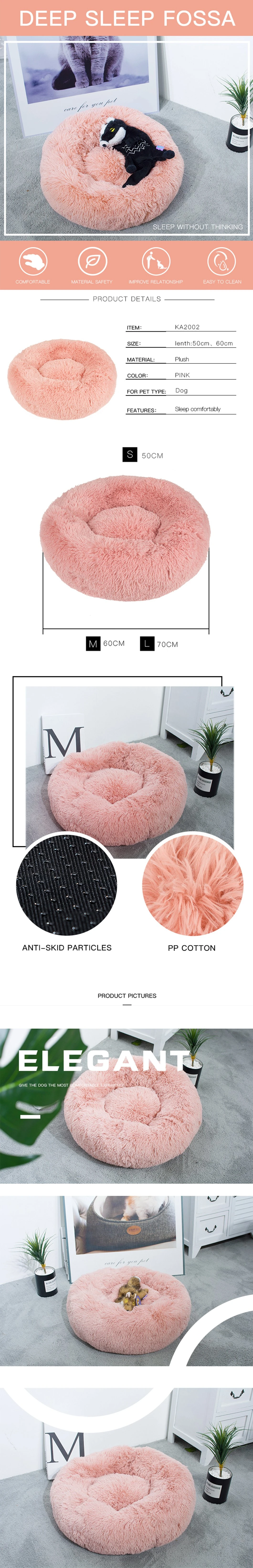 Rena Pet Hot Sale Luxury Decompression Warm Cozy Donut Round Long PV Plush Dog Cat Bed